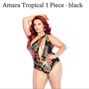 City Chic CCX Amara Tropical black one piece cut out sexy swimsuit, size S/16